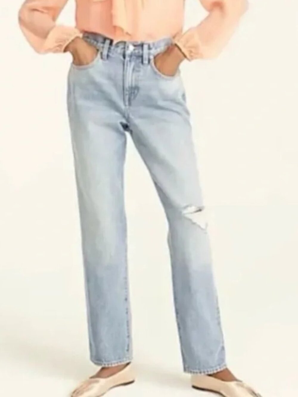 J. Crew Slouchy Boyfriend Jeans Basin Wash Ripped Distressed Relaxed Size 27T